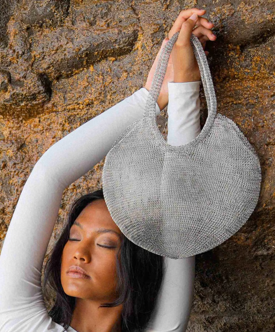 AURA Mesh Wire Silver Tote Bag
