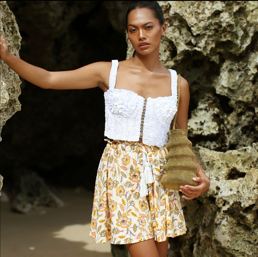 Soraya Marigold Yellow Cotton Floral Skorts