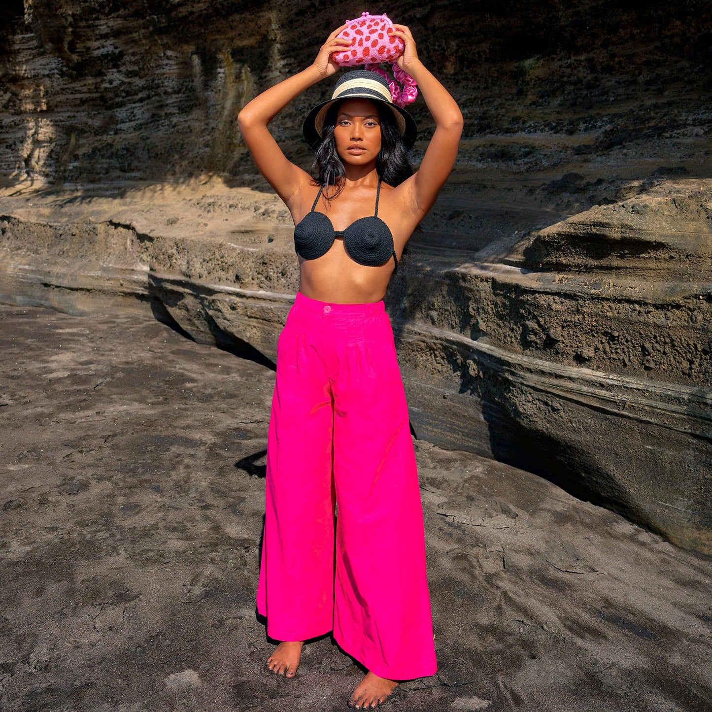 Kaïa Hot Pink Cotton Palazzo Pants