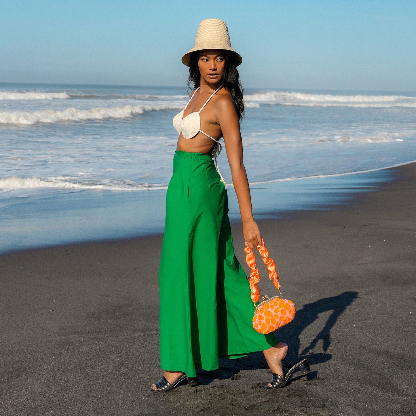 Kaïa Kelly Green Cotton Palazzo Pants