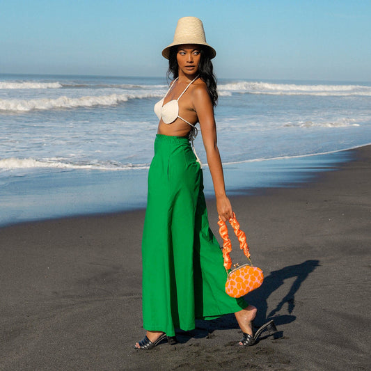Kaïa Kelly Green Cotton Palazzo Pants