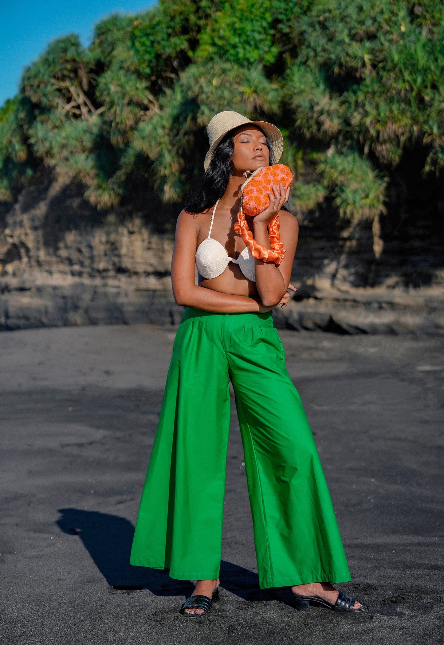 Kaïa Kelly Green Cotton Palazzo Pants