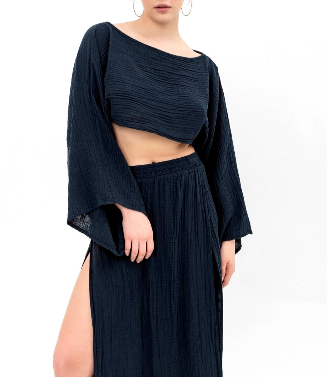Isla Organic Cotton Long Sleeve Crop Top
