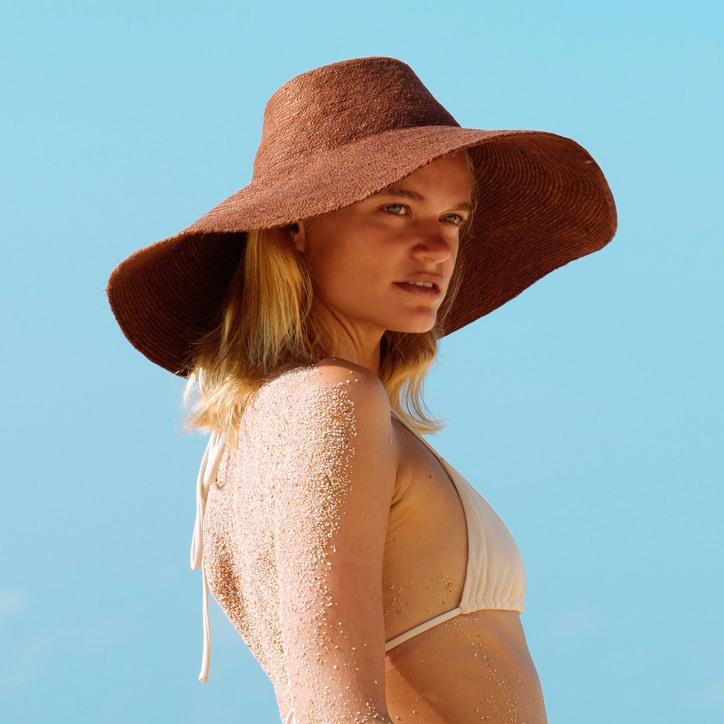ZELDA Duo Jute Wide-Brim Hat, Burnt Sienna