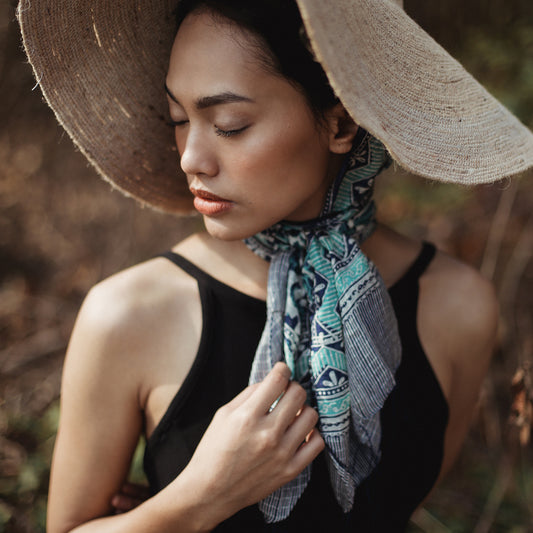 TIRTA Silk Scarf in Teal Indigo