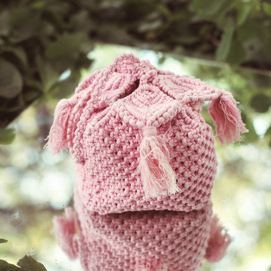 BLOSSOM Macrame Box Bag, Peony Pink