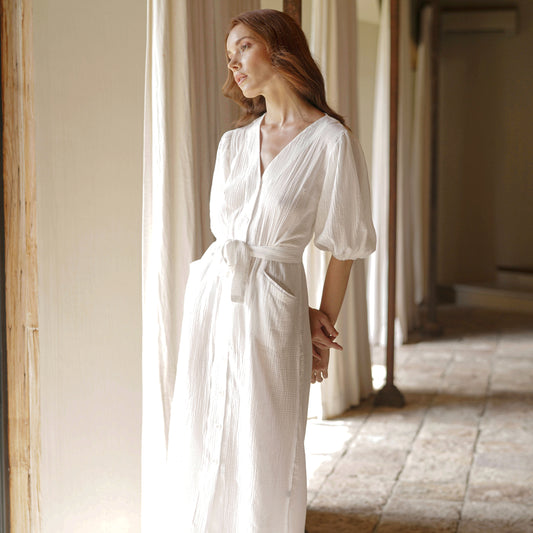Clara Off-White Cotton Midi Dress