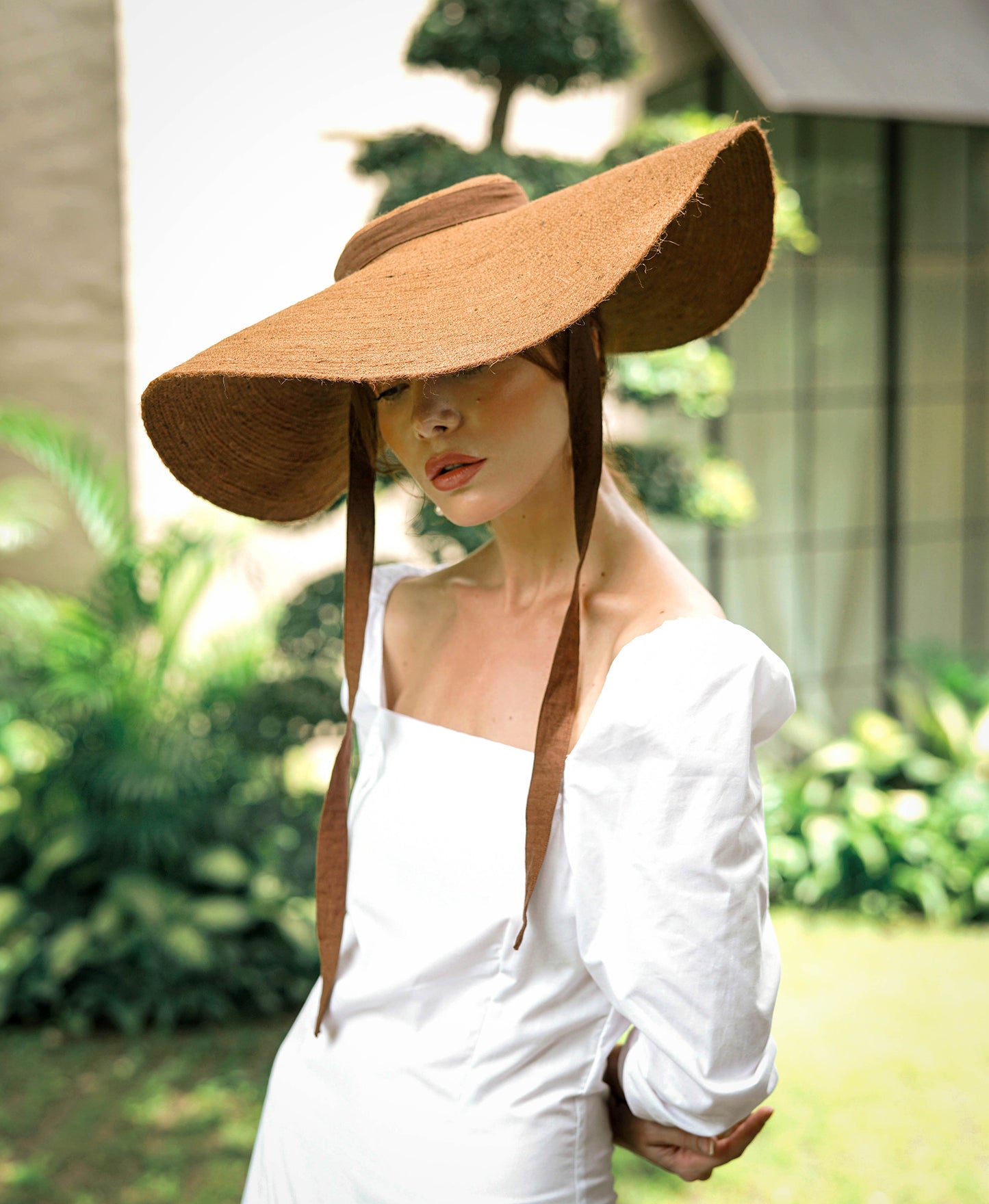 SOLÉA Foldable Wide Brim Jute Hat, Havana Brown