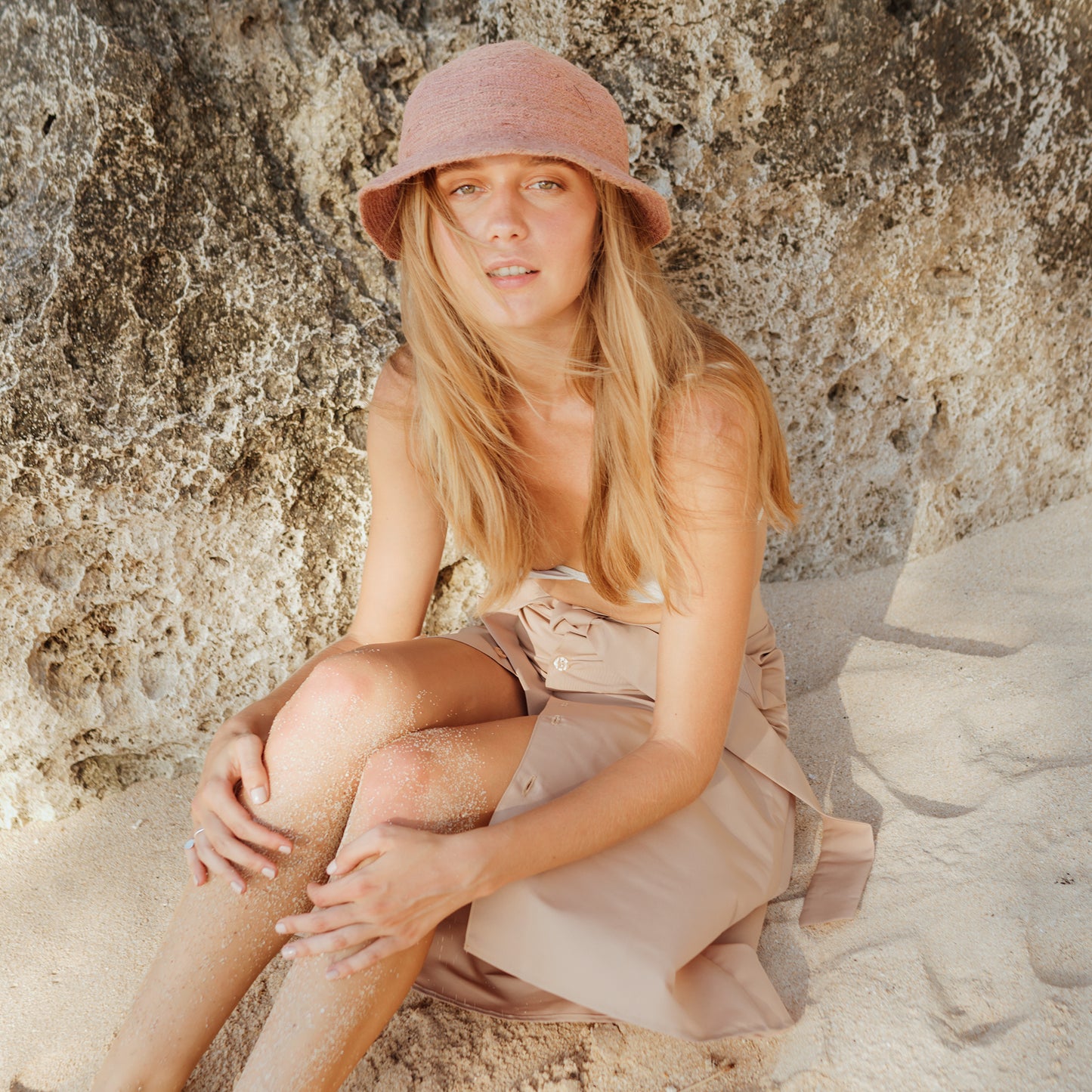LYRA Textured Safari Hat, Rose Dust