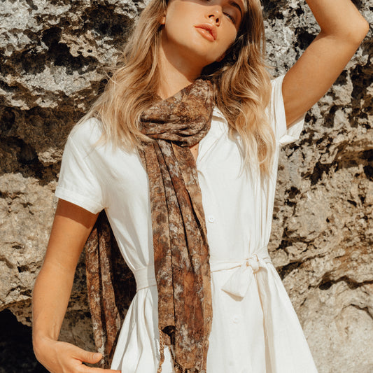 TUBAN Handwoven Cotton Scarf in Earth Brown
