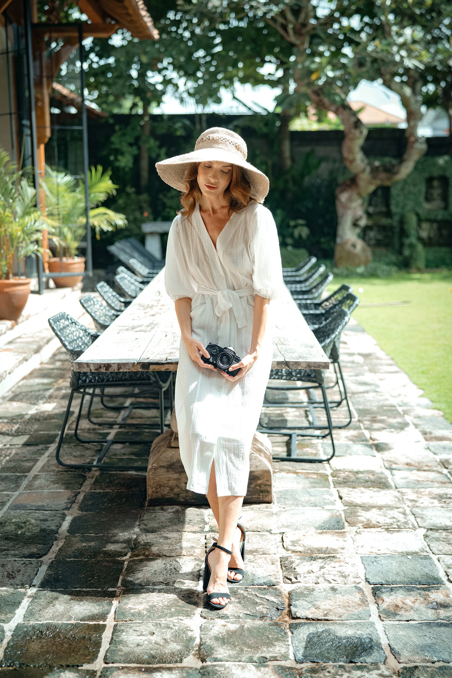 Clara Off-White Cotton Midi Dress