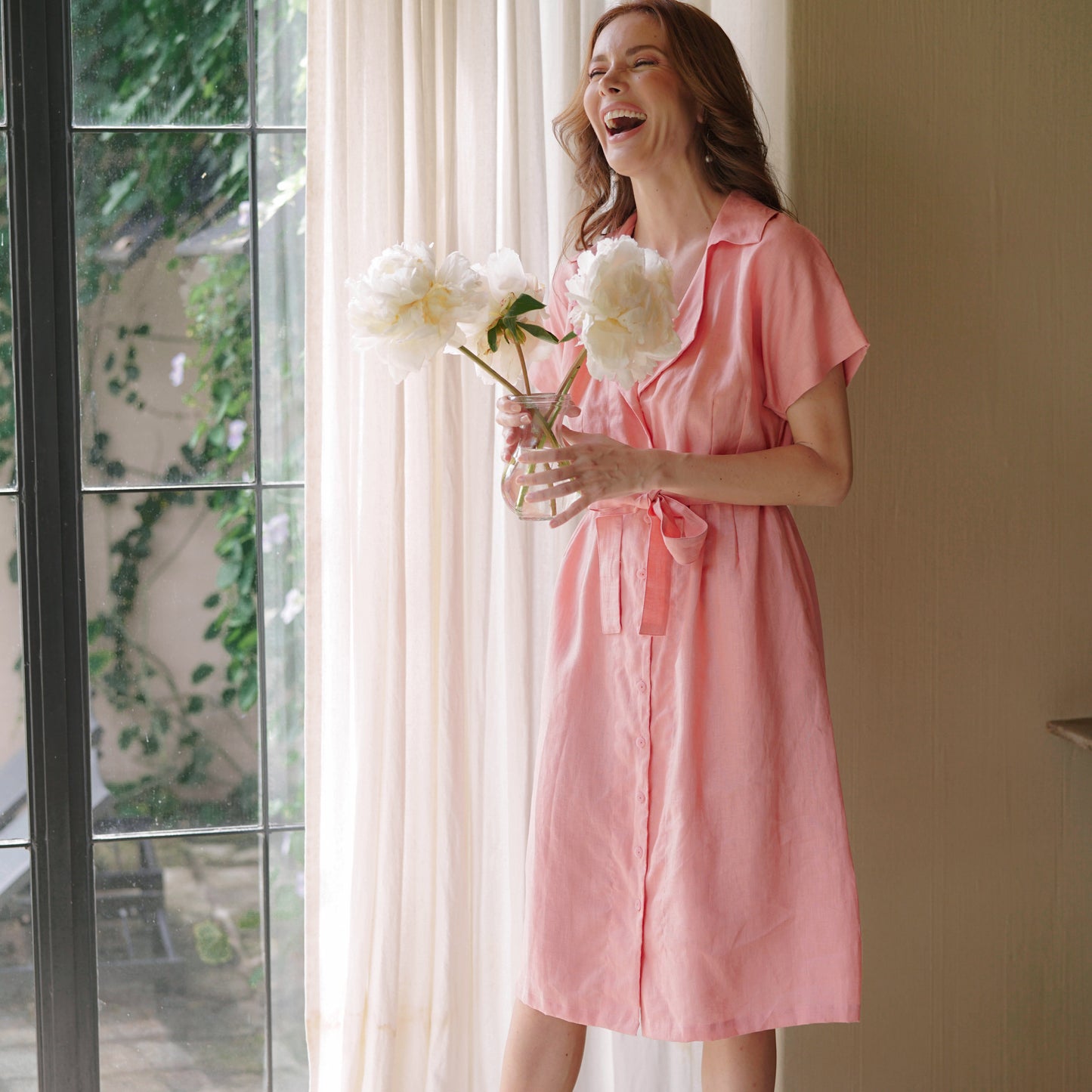 Lunelle Safari Salmon Pink Linen Dress