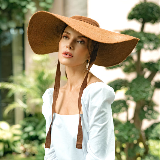 SOLÉA Foldable Wide Brim Jute Hat, Havana Brown