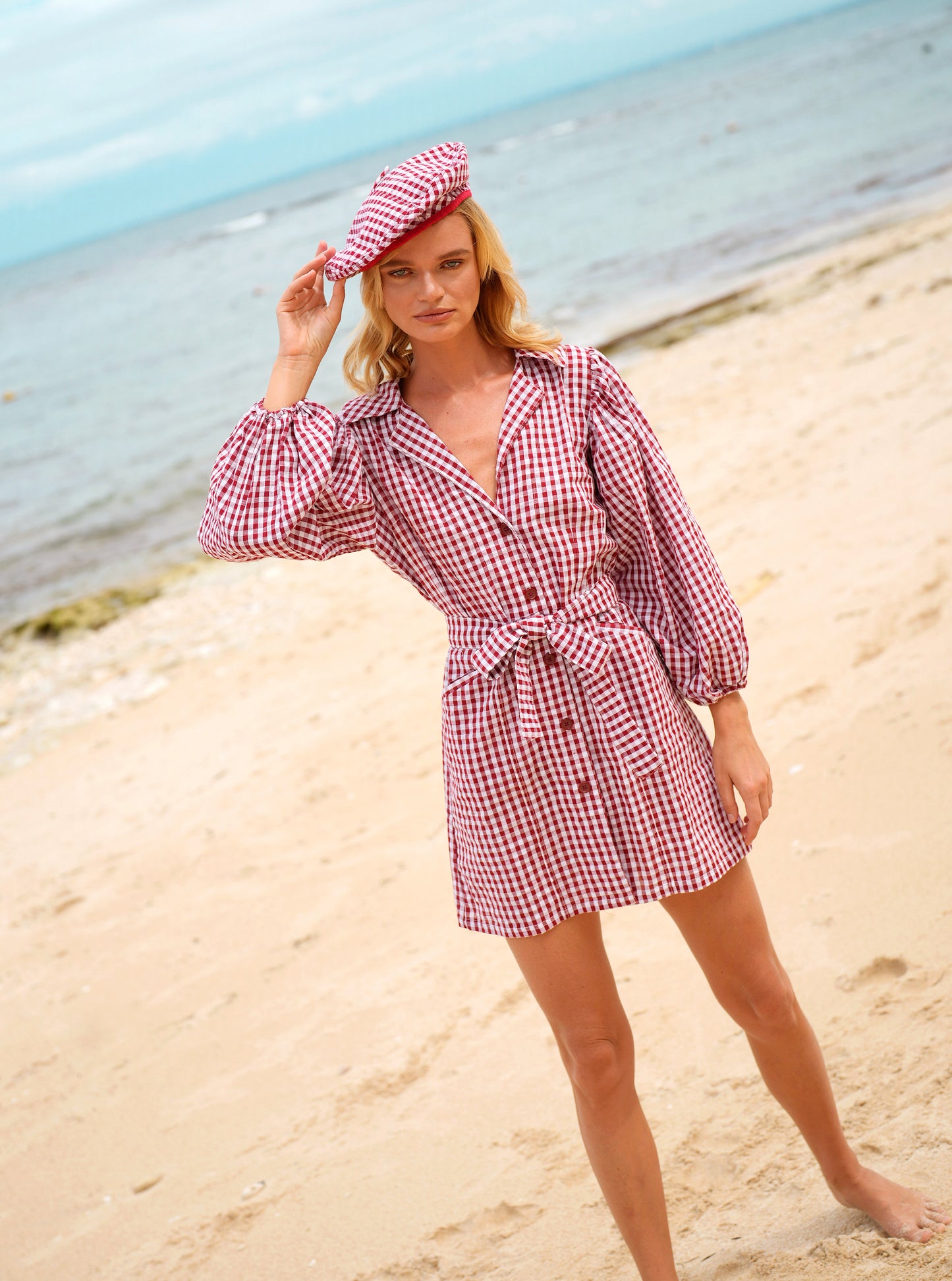 Maelys Gingham Red Cotton Mini Dress