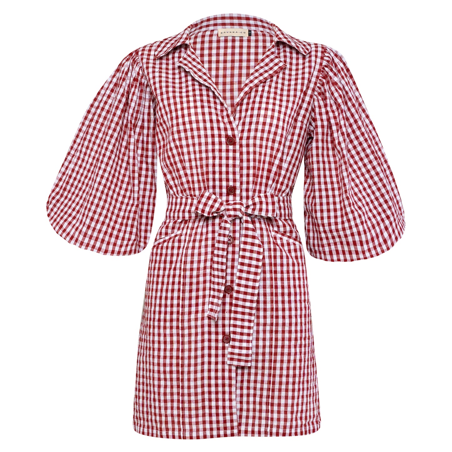 Maelys Gingham Red Cotton Mini Dress