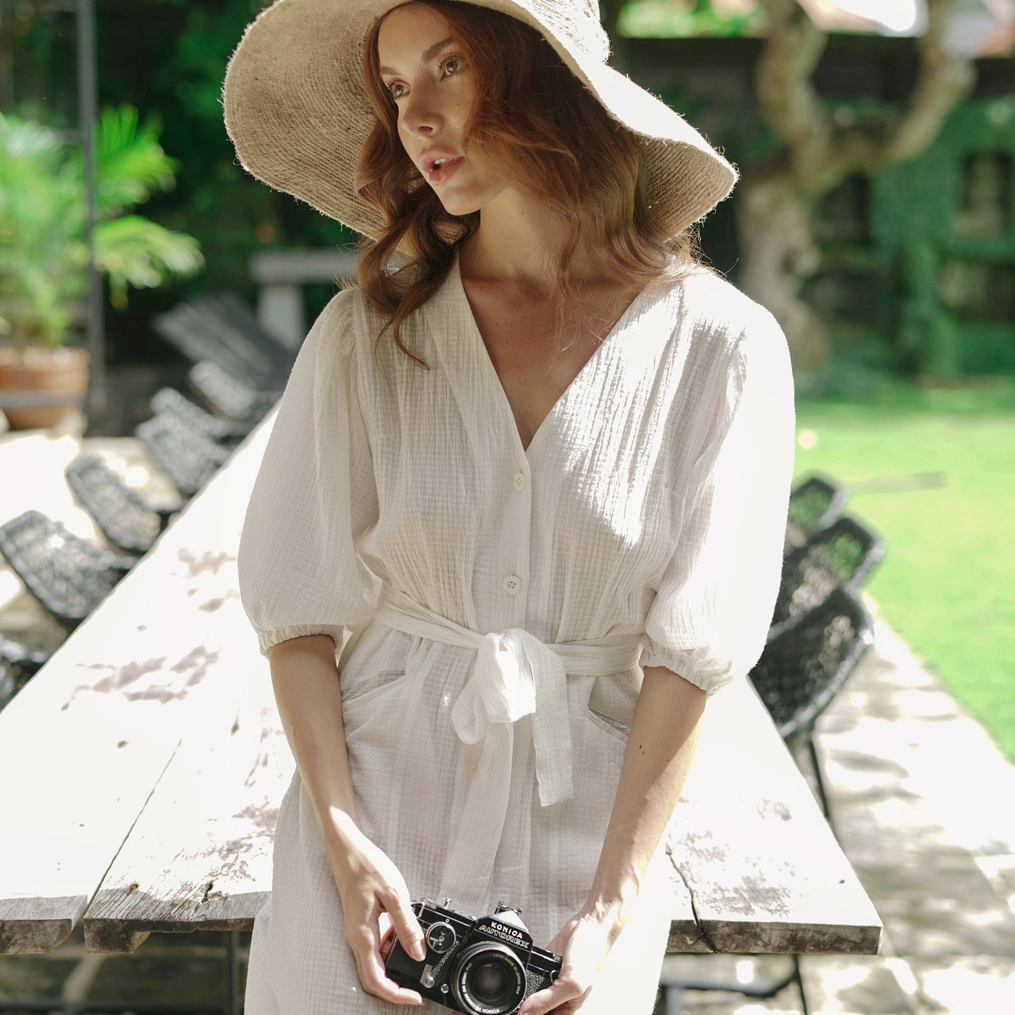 Clara Off-White Cotton Midi Dress