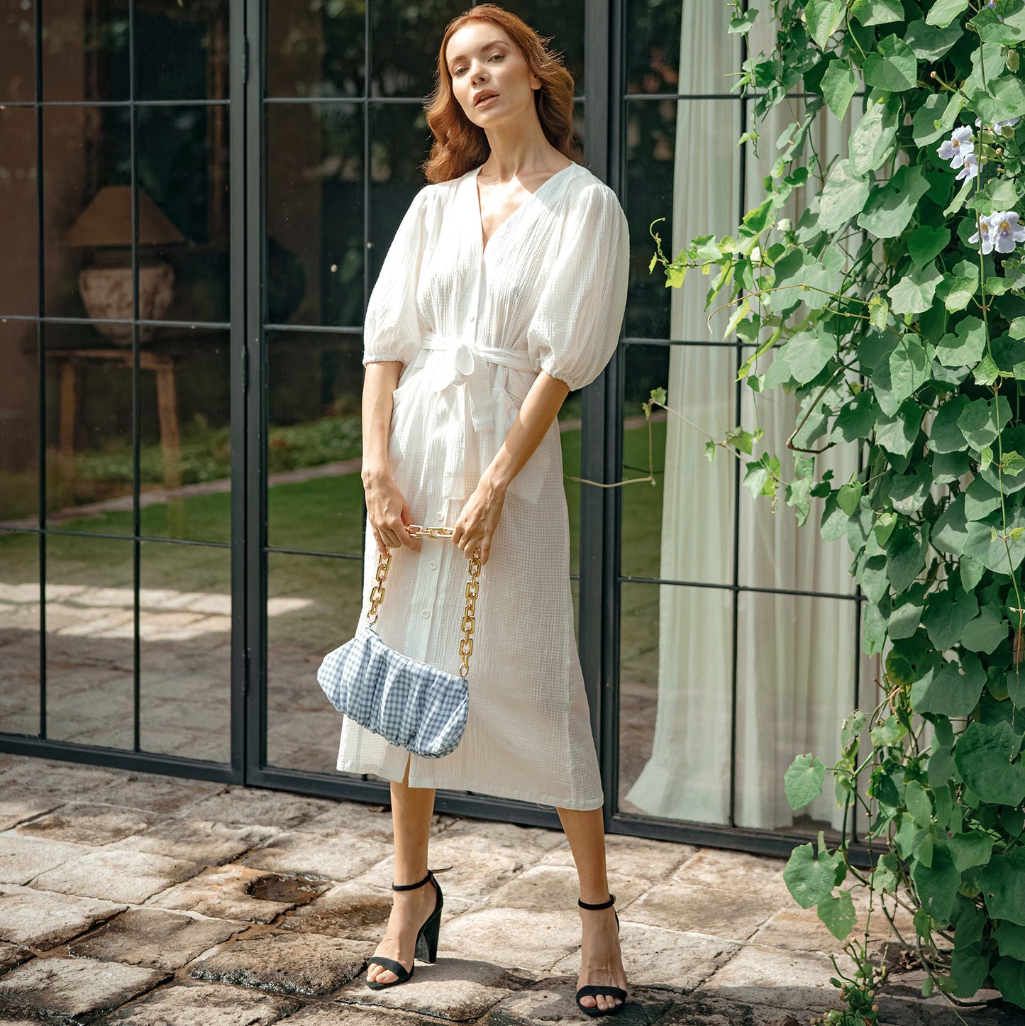 Clara Off-White Cotton Midi Dress