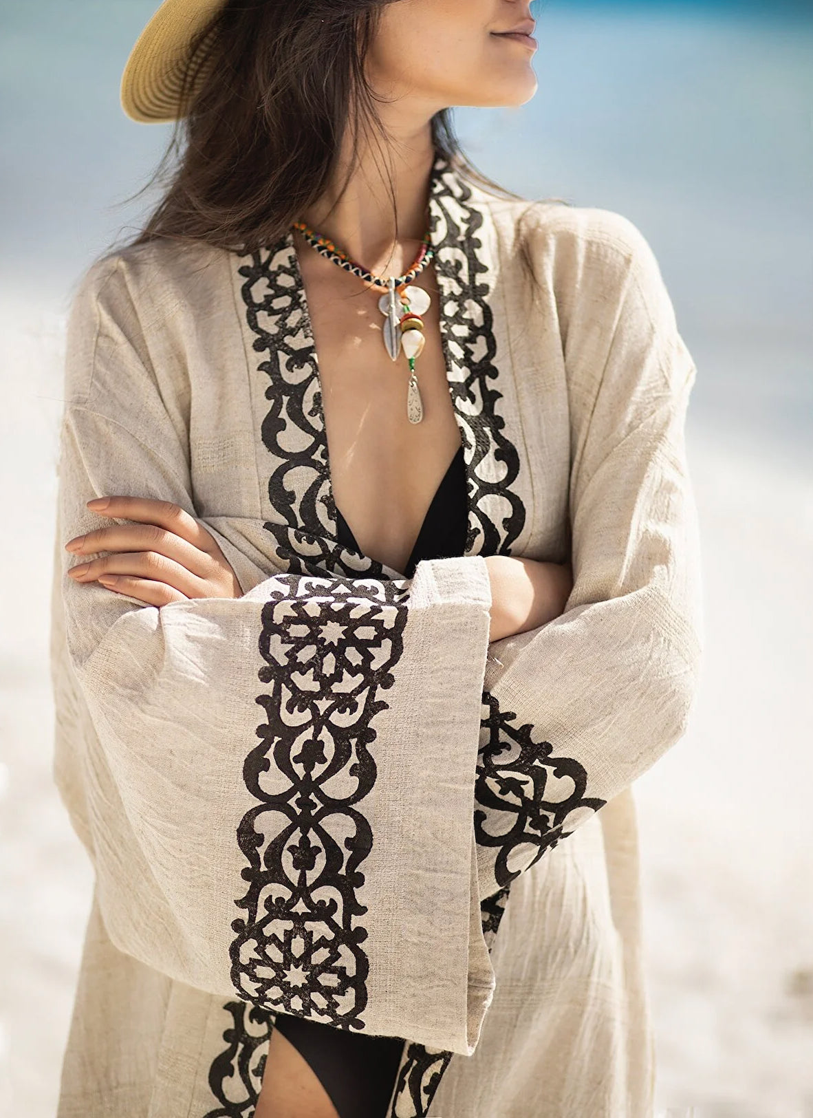 Heritage Beige Linen-Cotton Kimono